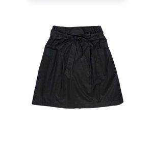 Theory Cotton Black A Line Knee Length Skirt Pleated Paper Bag Waist Belted 6